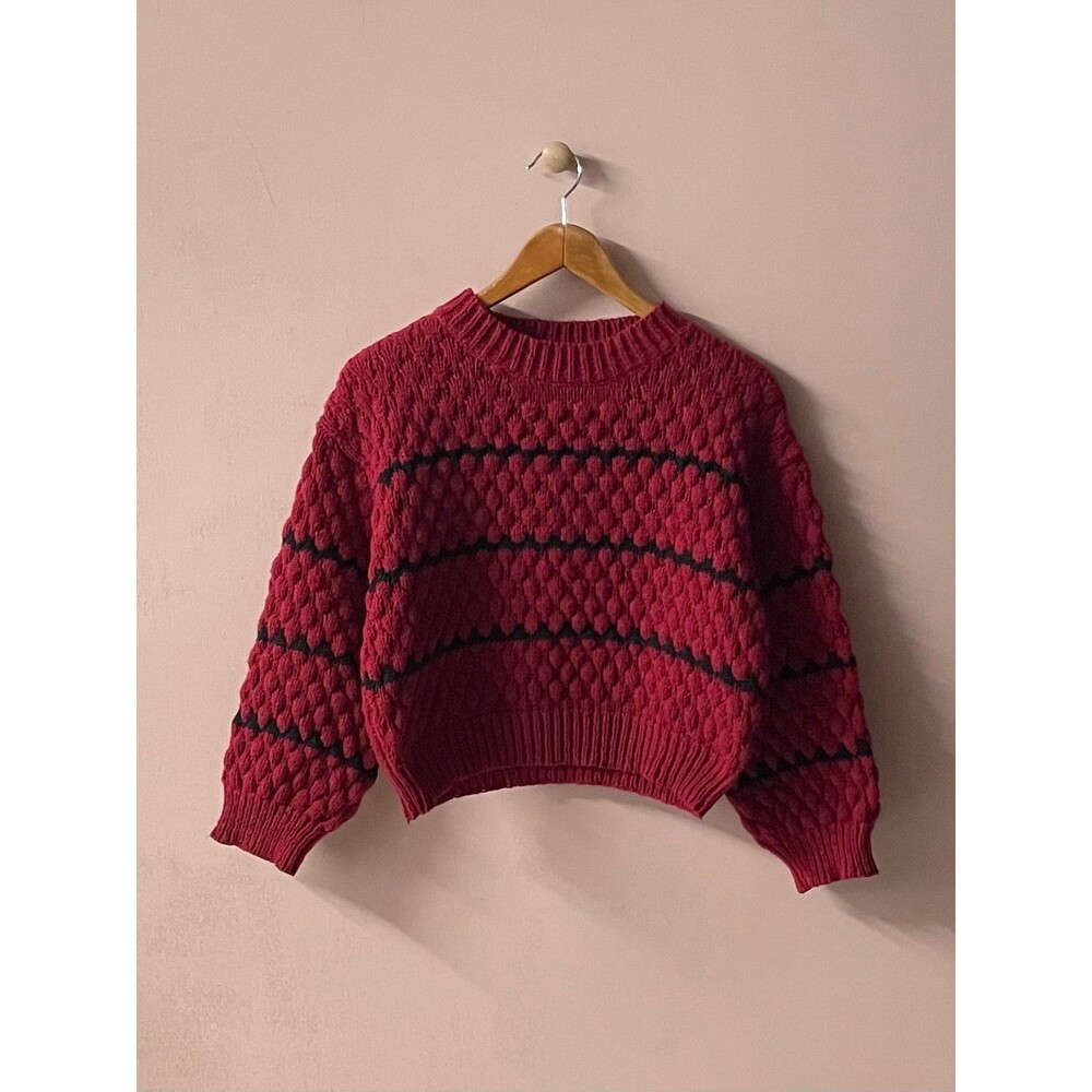 SHEIN Dark Red & Black Stripe Cropped Knit Sweater Size XS